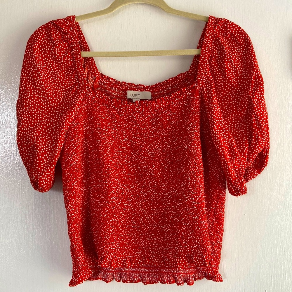 LOFT Dotted Smocked Blouse